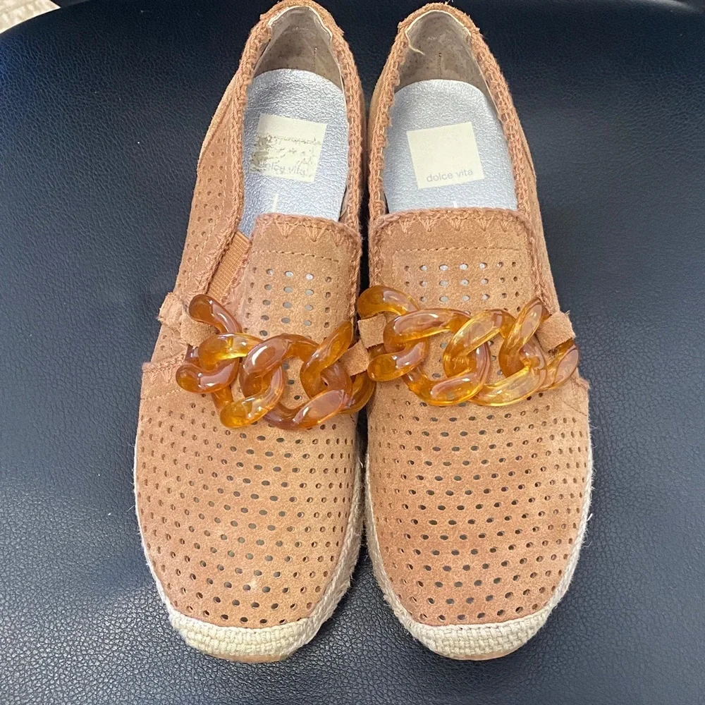 Dolce Vita Brown Espadrille Loafers with Chain Detail